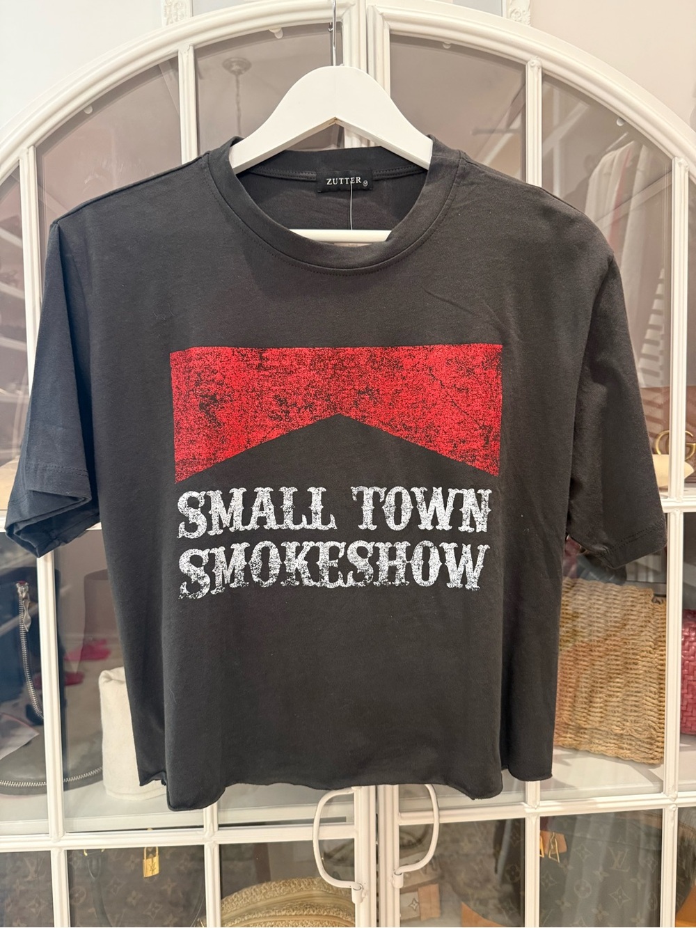 Zutter Black Crop Tee with Red Graphic - Small Town Smokeshow